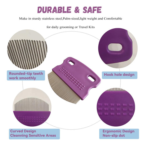 Varjjae 2 Pack set) Professional Pets Eye Combs,Pets Grooming Comb Kit,Stainless Steel Tear Stain Remover for Cats