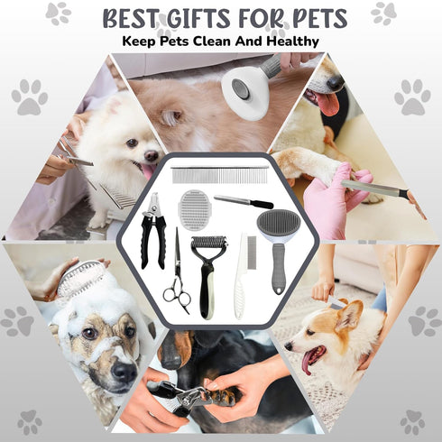 Aiolpy 9-Piece Set Trimming Dog Brush & Grooming Kit Pet Brush & Deshedding for Shedding, Bathing, & Nail Care |
