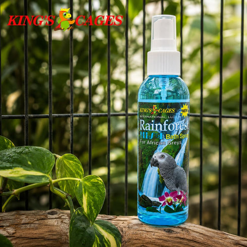 8 oz. King's Cages Rainforest Mist Spray African Grey Feather Conditioning Spray with Baby Powder Scent for Medium Bird