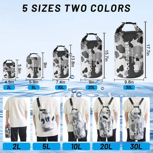 Waterproof Dry Bag 2L/5L/10L/20L/30L, Dry Sack for Kayaking, Rafting, Beach, Fishing with Phone Case