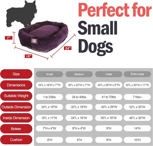 Majestic Pet 24 Inch Micro Velvet Calming Dog Bed - Cozy Soft Round Bed with Spine Support, Aubergine, 24x19x7