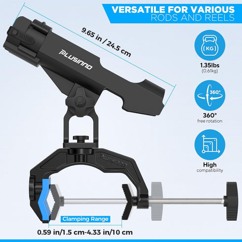 PLUSINNO Fishing Rod Holders for Boat - Upgraded Fishing Rod Holder with Enlarge Clamp, Dual-V Design