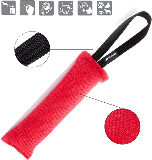 Dingo Gear Tug Toy for Dog Training - Agility Tug of War, French Linen Dog Bumper with Handle, Dog Bite Pillow (11" red