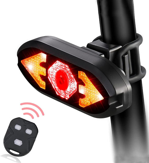 Rechargeable Bike Tail Light with Turn Signals, Bright LED Safety Warning Taillight for Road Mountain Bicycle