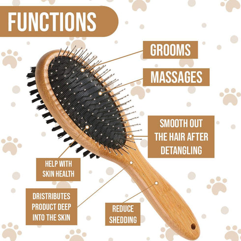 KylePet Dog Brush - Double Sided Slicker Brush with Bamboo Handle for Long Hair Pets, Grooming Comb for Shedding