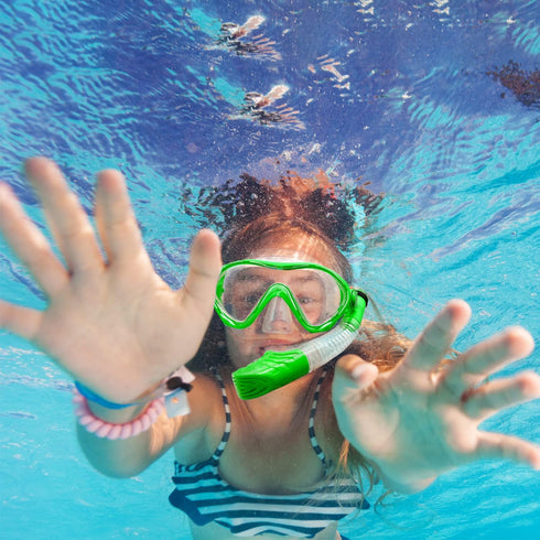 Kids Mask Fins Snorkel Set with Diving Mask, Snorkel, Adjustable Swim Fins, Mesh Bag for Snorkeling Swimming