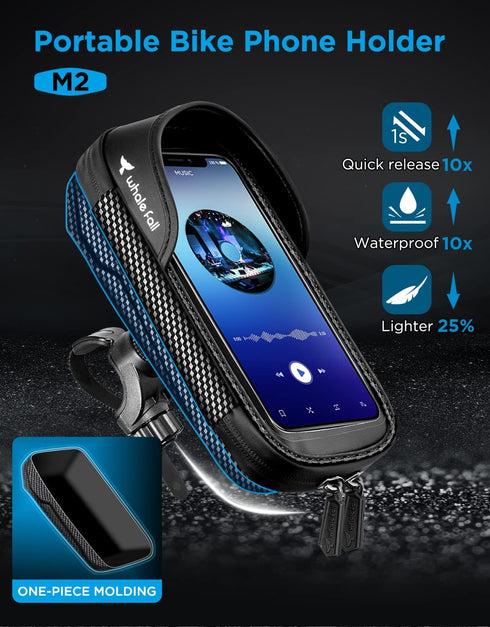 Commutes 7" whale falll Bike Handlebar Bag Waterproof, Quick Release Phone Holder Mount with Touchscreen, Stable