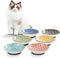 Ceramic Cat Bowls Set of 6, Floral Series Colorful Dishes with Non-Slip Mat, 5.75" Shallow Wide Cat Food Plate