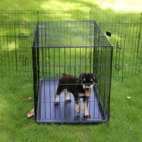 PEEKABOO Dog Pen Pet Playpen, Indoor Foldable Metal Wire Exercise Puppy Play Yard, Outdoor 8 Panels 24 Inch (Black)