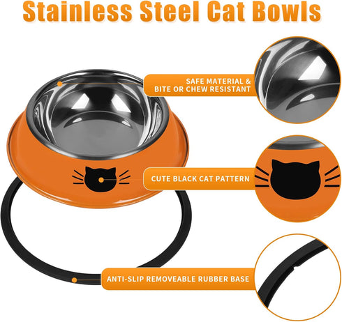2Pcs Cat Bowls Non-Slip Stainless Steel, 7 Oz Cat Food Bowls for Indoor Small Pets, Removable Rubber Base