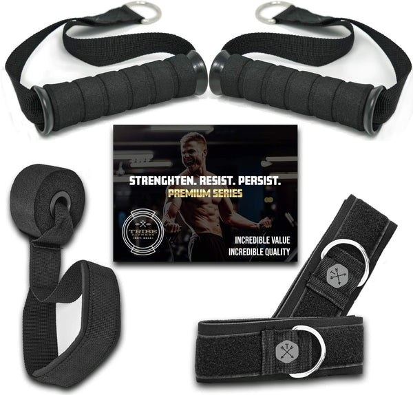 TRIBE Resistance Bands Accessories Equipment System, Home Gym Workout, Tube Bands & Cable Machines, Heavy Duty Handle