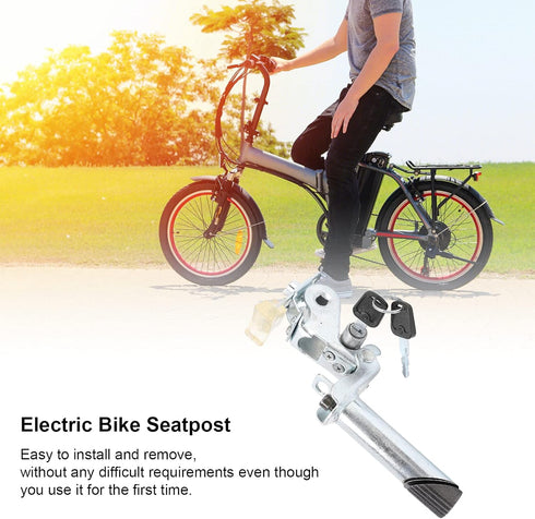 VBESTLIFE Electric Bike Seat Post, Foldable Metal Seatpost with Anti Theft Key Internal Lock for Bike Accessory