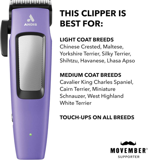 10 560017 Andis Easy Clip Adjustable Blade Cordless II Dog Clipper, Piece Kit, Lithium-Ion Battery, Purple