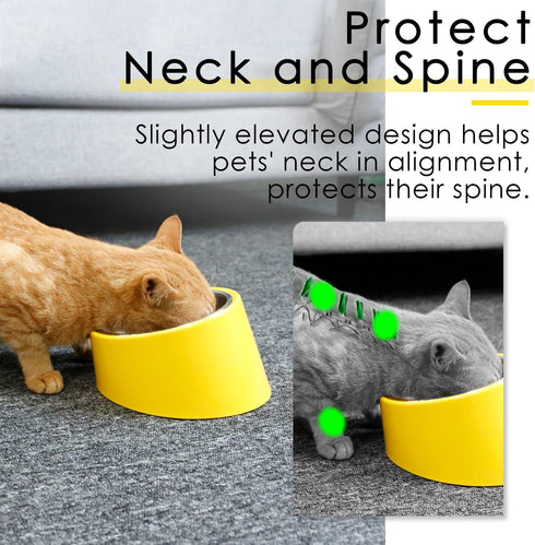SuperDesign Mess Free 15° Slanted Bowl for Dogs and Cats, Tilted Angle Non-Skid Dog Feeder, Bright Yellow, 0.5 Cup