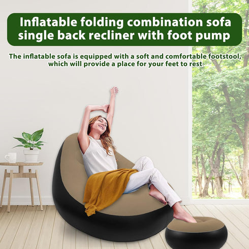 ZJMCAJY Inflatable Chair, Inflatable Folding Sofa with Ottoman Portable Inflatable Couch with Flocked Surface