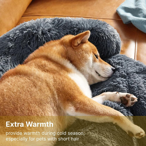 Codi Dog Bed for Couch, Dark Grey, Calming Anti-Anxiety Bed for X-Large Dogs, Fluffy Plush with Removable Washable