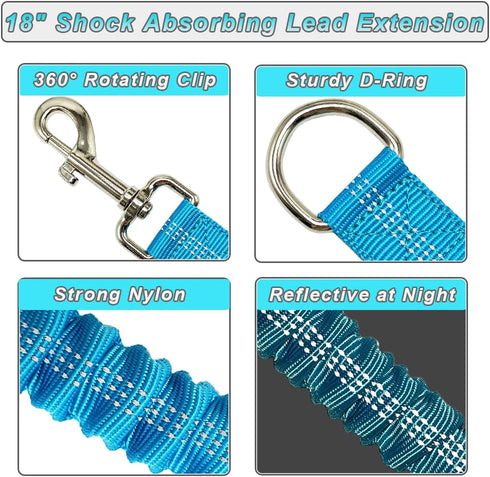 Short Dog Leash Extender, 18 in Bungee Shock Absorbing Nylon Leash for Medium Large Dogs Walking