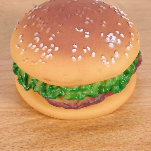 GLOGLOW Rubber Hamburger Squeaky Toy for Dogs, Teeth Grinding Cleaning Interactive Chew Toy