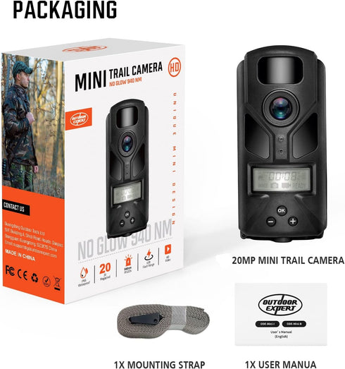 OUTDOOR EXPERT 20MP 1080P 940nm IP66 80ft Mini Trail Camera, Hunting Camera with No Glow Night Vision Motion Activated