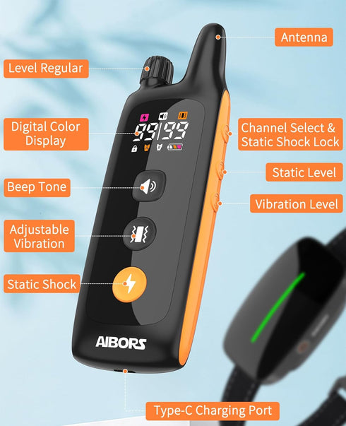 Dog Shock Collar - 4000FT Training Collar with Remote IPX7 Waterproof for 10-120lbs Dogs, Rechargeable e Collar with 4