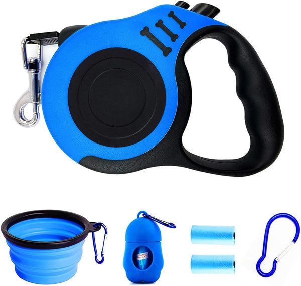 PETIMP Retractable Dog Leash, Lightweight 16FT Claw Print with Folding Bowl, Dispenser, Rubbish Bags for Small Medium