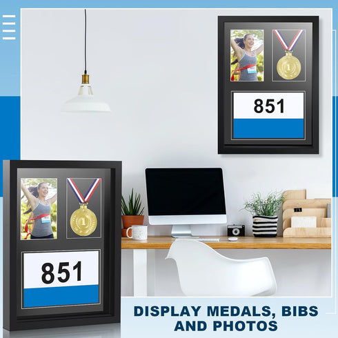 RattanView 3 1 17 12.5 Inch Medal Display Frame Shadow Box in Marathon Medal and Photo Display Frame Case x Black Wood