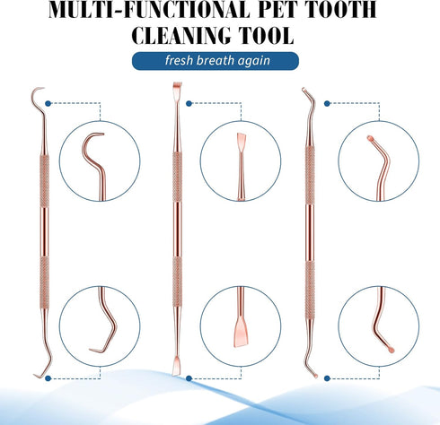 3 Pieces Dog Dental Tooth Scaler and Scraper Stainless Double Headed Tarter Removing Tool Scraper Pet Teeth Cleaning Tools for Dog and Cat (Rose Gold)