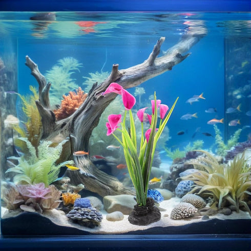 2pcs Beavorty Artificial Aquarium Plant Decorations, Realistic Plastic Fish Tank Flowers, Lavender Purple Aquatic