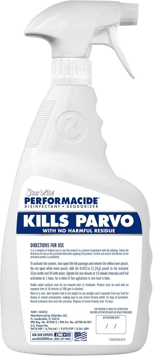 32 OZ PERFORMACIDE No-Rinse Disinfectant / Deodorizer for Pet Surfaces | Kills Parvovirus, Ringworm, Feline