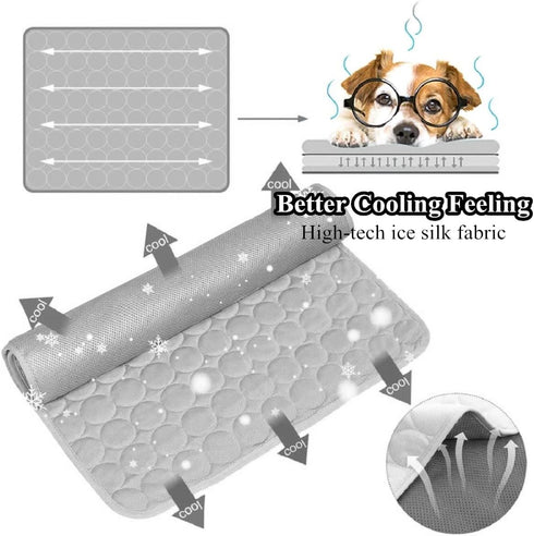 SOMOYA Dog Self Cooling Mat Pet Washable Pads Blanket Hot Weather Sleeping Kennel Mat,Ice Silk Sleep Mat Pad Non-Toxic Breathable Sleep Bed for Large Dogs Cats No Water (L:27.5 x 19.7 inches, Grey)
