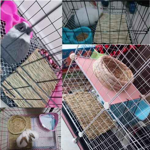 15 Pack Chinchilla Hamiledyi Woven Bed Mat for Rabbits - Grass Mat & Bunny Bedding Nest - Natural Chew Toy Bed