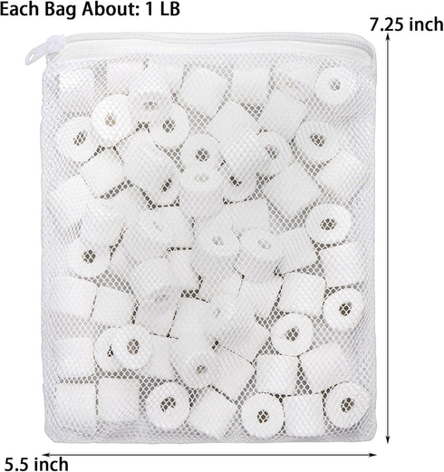 TOPZEA 6 Lb Aquarium Filter Media Ceramic Rings, Bio Filter Medias with Zipper Mesh Bags for Koi Pond, Fish Tank Filter
