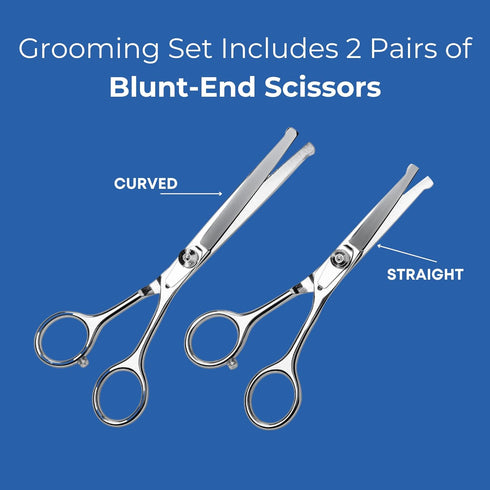 Pet Grooming Scissors Set with Round Tips for Dogs & Cats, Professional Shears for Safe Fur Trimming (Set of 2)