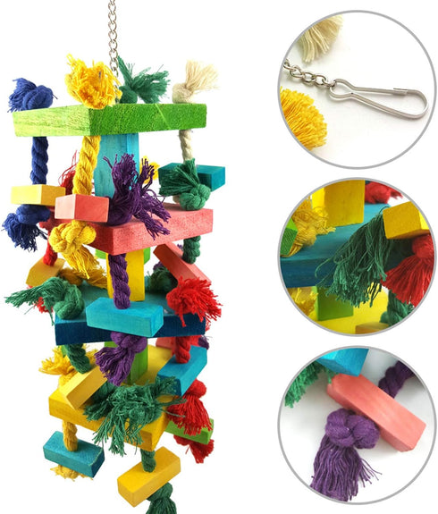 alfyng Bird Parrot Knots Block Tearing Chewing Toy, Multicolored Wooden Toy for Macaws, Cockatoos, African Grey
