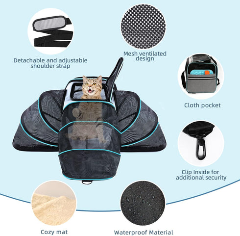 Expandable Pet Carrier - Airline Approved for Small Pets, Removable Pad and Pockets, TSA Compliant