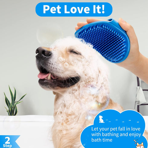 3PCS Dog Bath Brush, Shampoo Brush and Scrubber with Adjustable Ring Handle for Short & Long Hair (Blue)