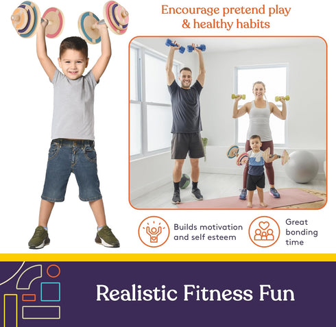 Set Set Set (Set 2 Special Supplies Kids Wooden Workout Play Weights - Adjustable Dumbbells for Home Gym Equipment