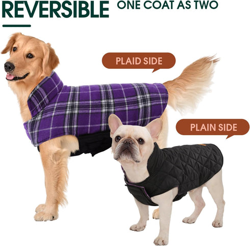 Kuoser Waterproof Dog Coat, Adjustable XL Jacket for Extra Large Dogs, Reversible Cozy Winter Apparel, Purple