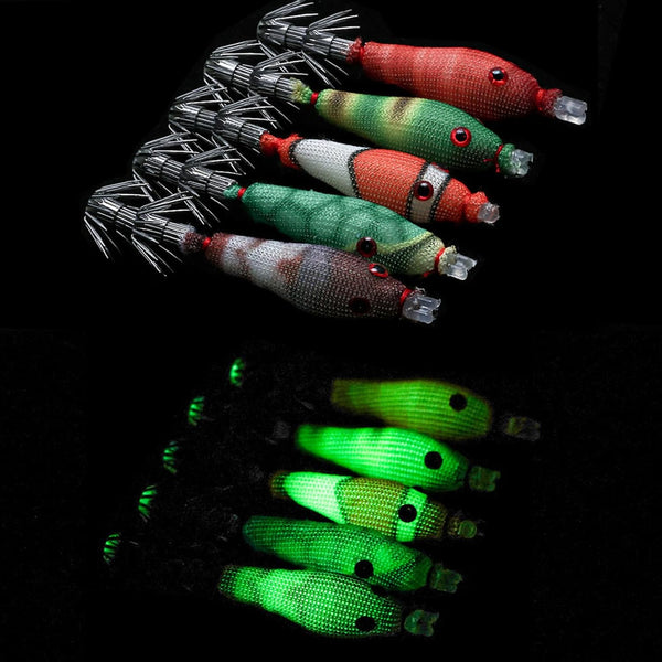 Oxxggkao 5Pcs Squid Jig Lures Blowing Tube, Shrimp-Style, Easy-to-Use Cuttlefish Sleeve Hook Fishing Baits for Anglers