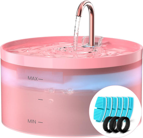 Pink Cat Water Fountain:with 6 Carbon Filters + 3 Sponge Filters -