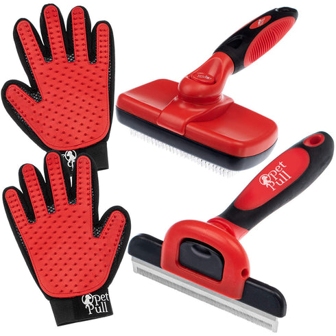 Complete Professional Pet Grooming Kit - Hair Removal Tool Brush Gloves, Self Cleaning Slicker Brush, Pro Grooming Comb
