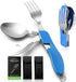 HIKENTURE 2 Pack Camping Utensils, 4-in-1 Stainless Steel Spoon, Fork, Knife, Bottle Opener Combo (Blue)
