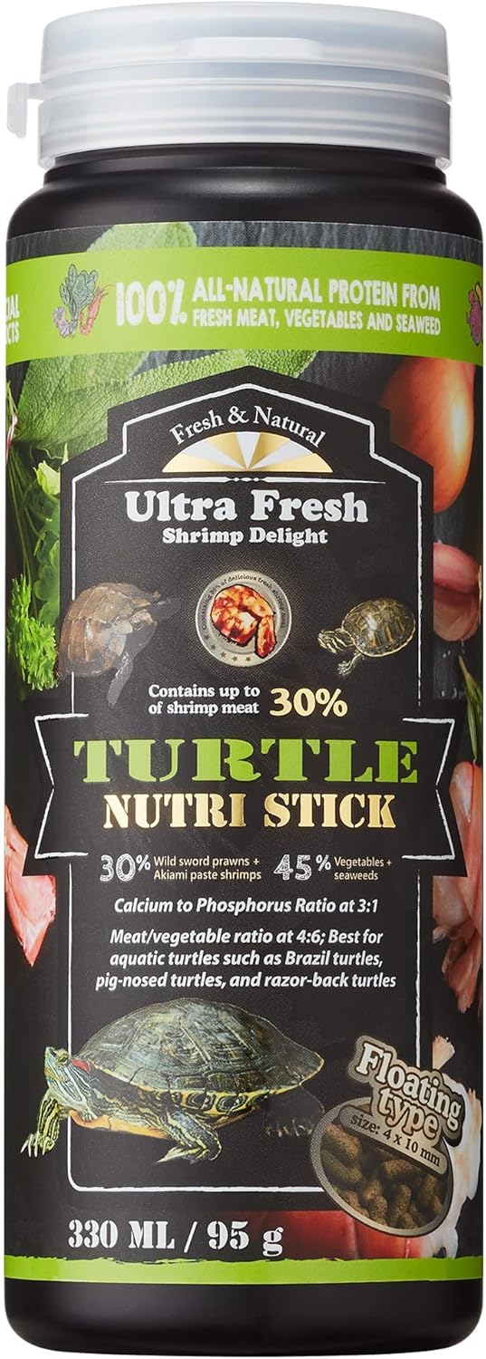 Ultra Fresh Turtle Nutri Stick, Wild Sword Prawn, Calcium & Vitamin D Enriched Turtle Food, 3.35 oz