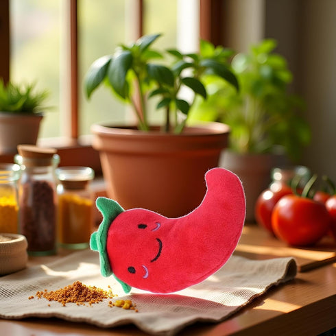 ZGLUZP 1 Pc Funny Red Fruit Dog Toys, Vegetable Dog Toys Squeaky Plush Chili Eggplant Corn Puppy Toys for Small