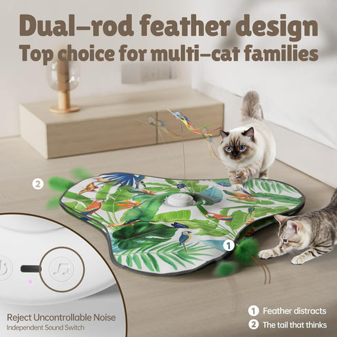 Pet's Var Interactive Cat Toys for Indoor Cats - Automatic Anti-Boredom Butterfly Toy with Plush Flutter Tail