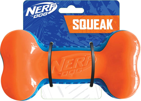 Nerf Dog 7in TPR EXO Squeak Bone - Blue/Orange Color