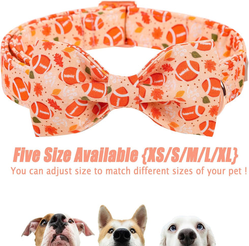 Fall Boy Dog Collar - Orange Maple Leafs Rugby Bow Tie Collar with Safety Metal Buckle for Small, Medium, Large Dogs