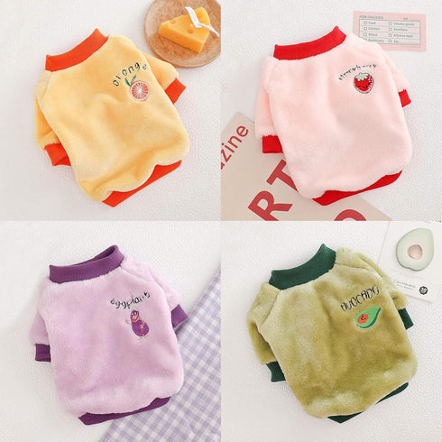 Puppy Dog Clothes Winter Sweater in Medium Strawberry, Flannel Velvet Pet Cat Cute Fruit Fleece for Small Dogs