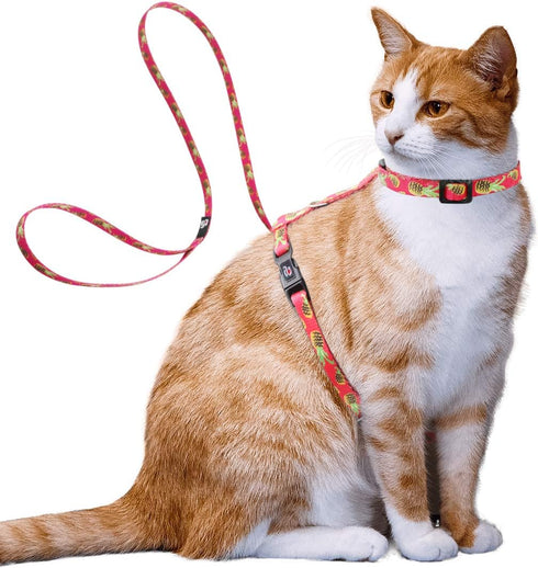 azuza Cat Harness and Leash Set - Escape Proof Adjustable Vest for Walking, Pineapple Design for Small to Large Cats