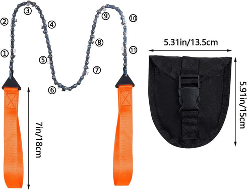 Pocket Chainsaw with Paracord Handle, Folding Chain Hand Saw, Emergency Outdoor Survival Gear for Camping, Hunting, Hiking, Cutting Wood & Tree (Orange, 11 Teeth, 24'' Long) by Sucrain